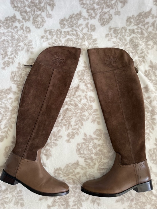 Tory Burch Shoes - EUC Tory Burch Simone Suede Leather Over The Knee Riding Boots Logo Back Zip